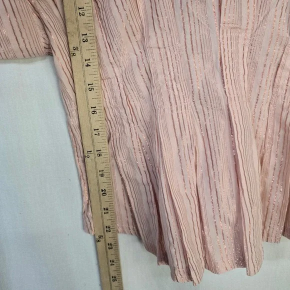 Anthropologie Pilcro The Bobbie Blouse Pink Rose Gold Lurex Stripe Fitted Waist - Picture 11 of 11